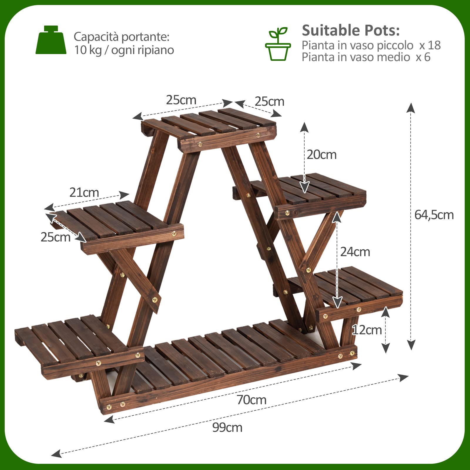 RELAX4LIFE Scaffale per Piante in Legno di Abete a Doghe, Portafiori a 3 Strati, Espositore Multiuso da Interno ed Esterno (Modello 11)