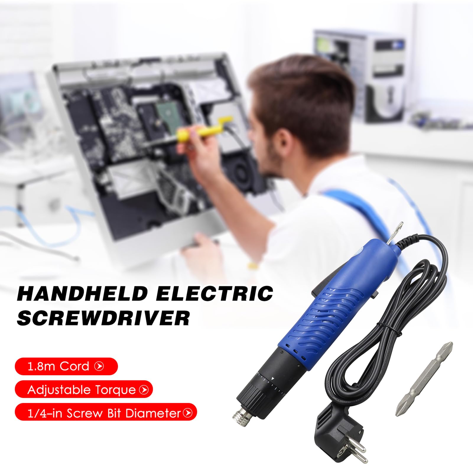 HUIOP Cacciavite elettrico AC 220V Cacciavite elettrico con cavo portatile Coppia regolabile 1/4 di pollice Strumento di riparazione del diametro della punta della vite