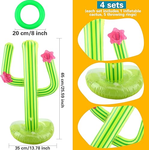 Miniatura 2 de 4 Set Inflatable Cactus Ring Toss Games Includes 4 Pcs 25 Inch Large Inflatable Cactus with 16 Pcs 20 Pcs Blow Up Ring Toss for Summer Pool Water