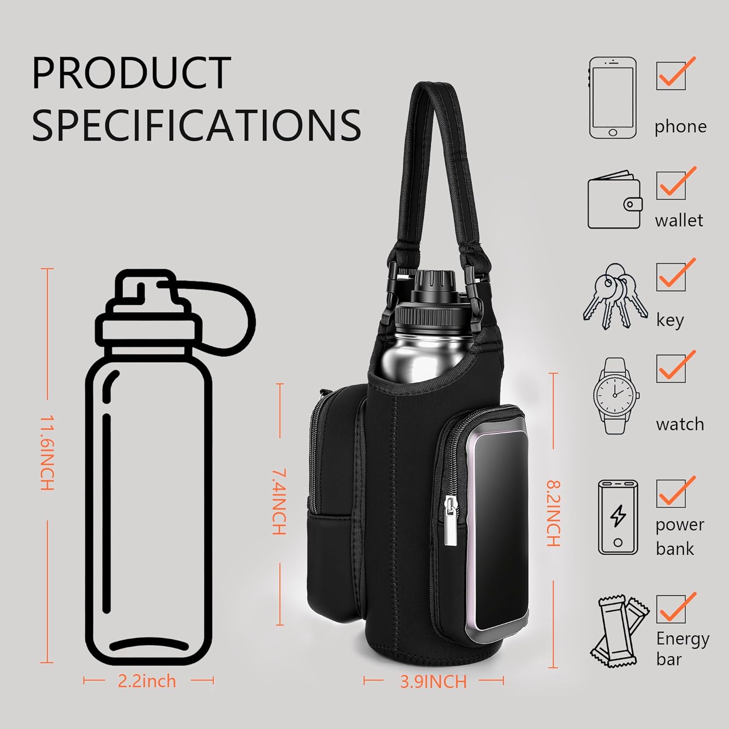 Magnetic Gym Bag,Water Bottle Carrier Holder,6 magnets, load-bearing capacity 3KG,Mobile phone storage, touch screen, mobile phone holder,Fitness Keys, bracelets,Storage Bags - Image 4
