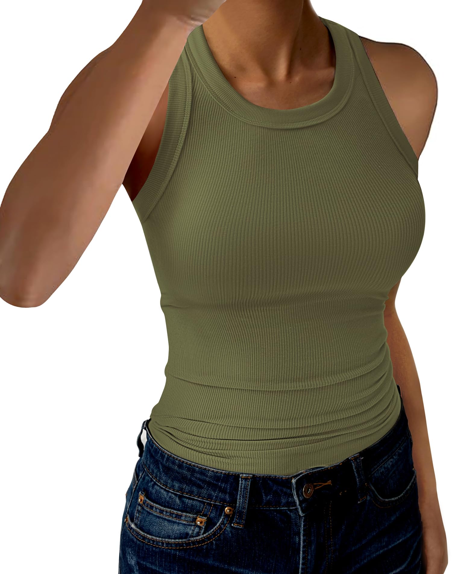 GKBK Womens Tank Tops High Neck Sleeveless Ribbed Tank Casual Basic Thick Strap Slim Fitted Racerback Shirts