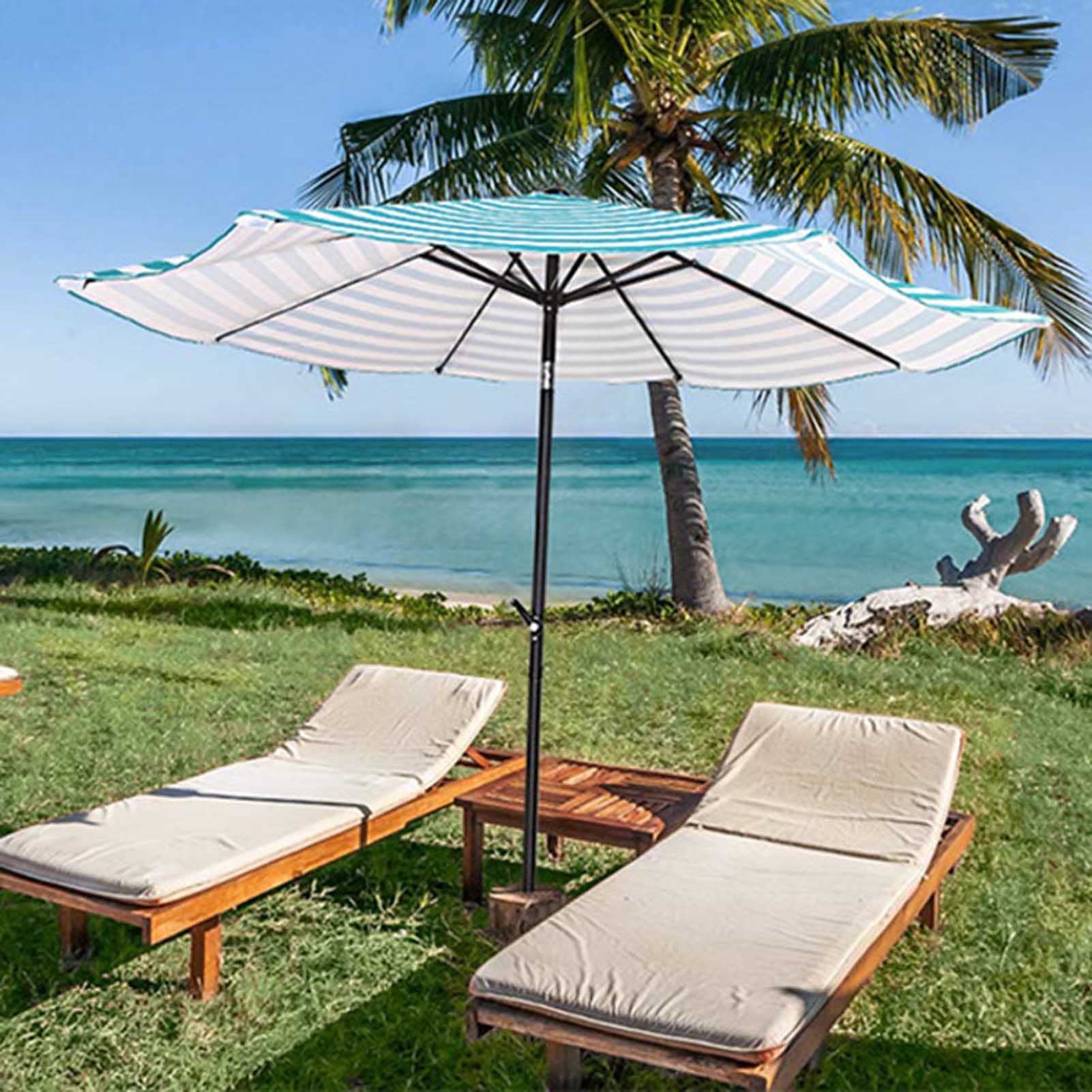 Parasol Ogrodowy W Paski Przeciwsłoneczny, z Korbą i Przyciskiem Pochylenia, Wodoodporny i Chroniący Przed Słońcem, Garden Parasol na Ogrodu Plażowy, bez Podstawy