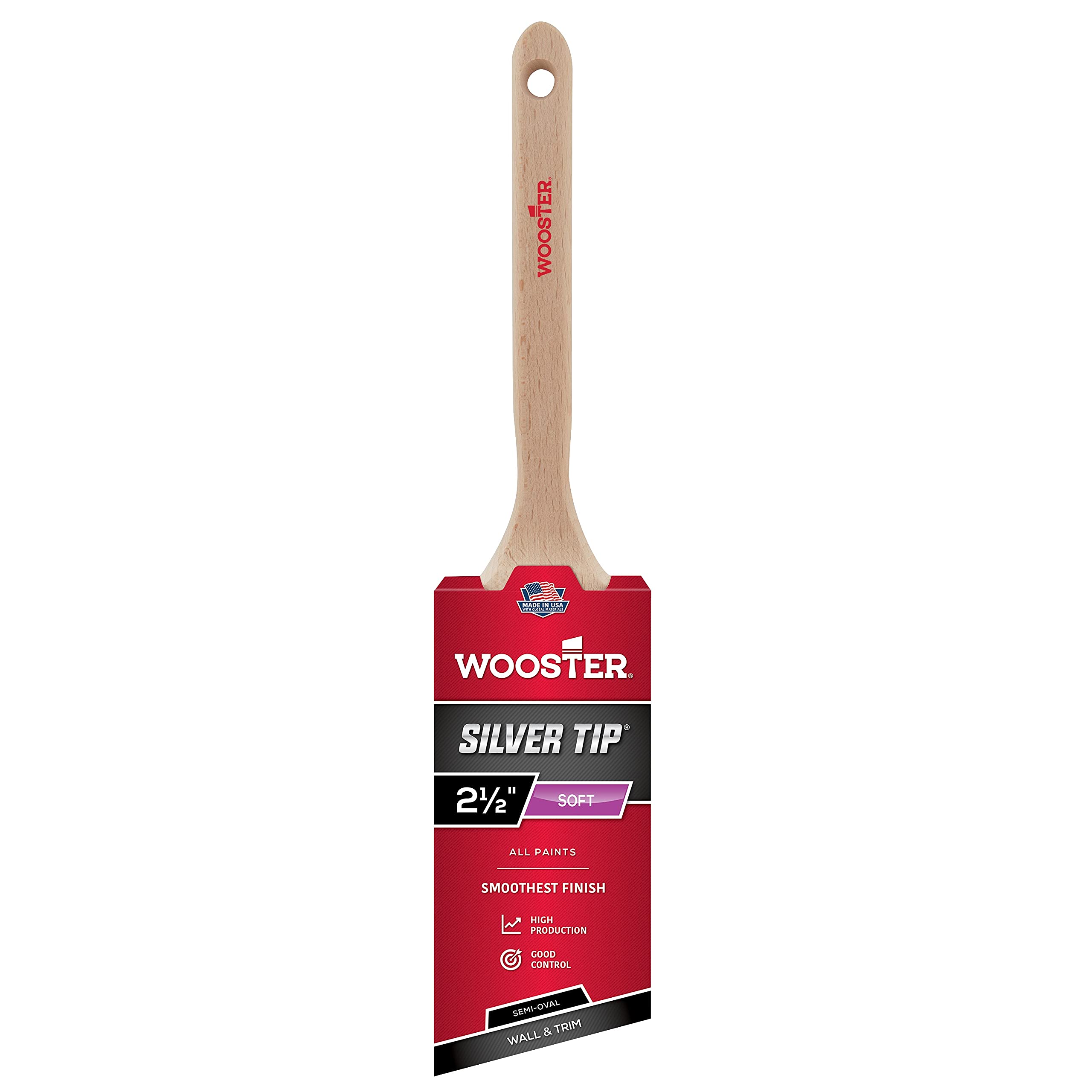Wooster Brush Silver,White Wooster Silver Tip - Semi-Oval Angle Sash - Wall And Trim Paint Brush - 2.5 Inch