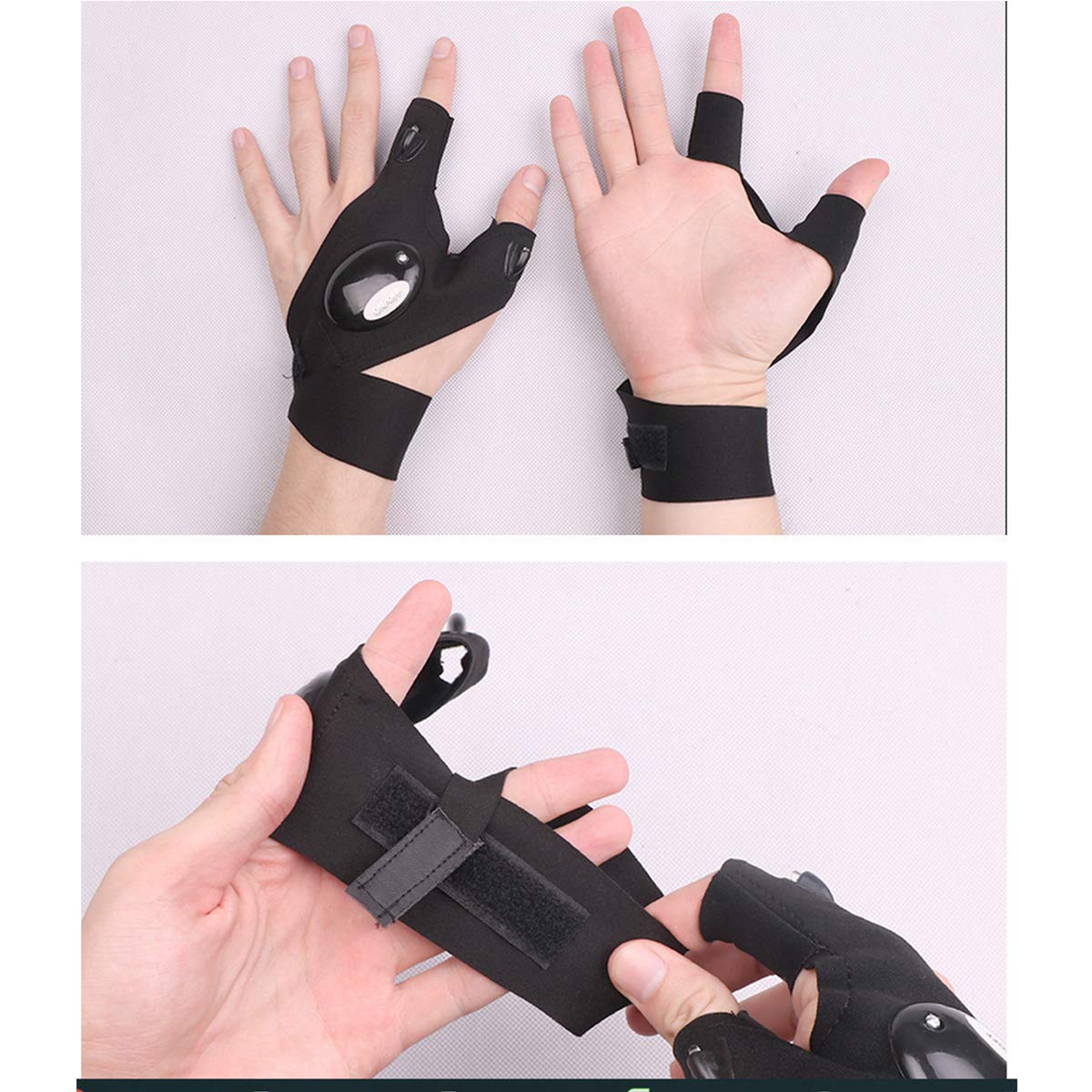 XIANGZHU 2 Pairs Flashlight LED Gloves, Fingerless LED Flashlight Gloves, Birthday Gift for Man, Hands Free Flashlights for Night Fishing, Repair, Camping, Hiking, Running, Party Light. 4