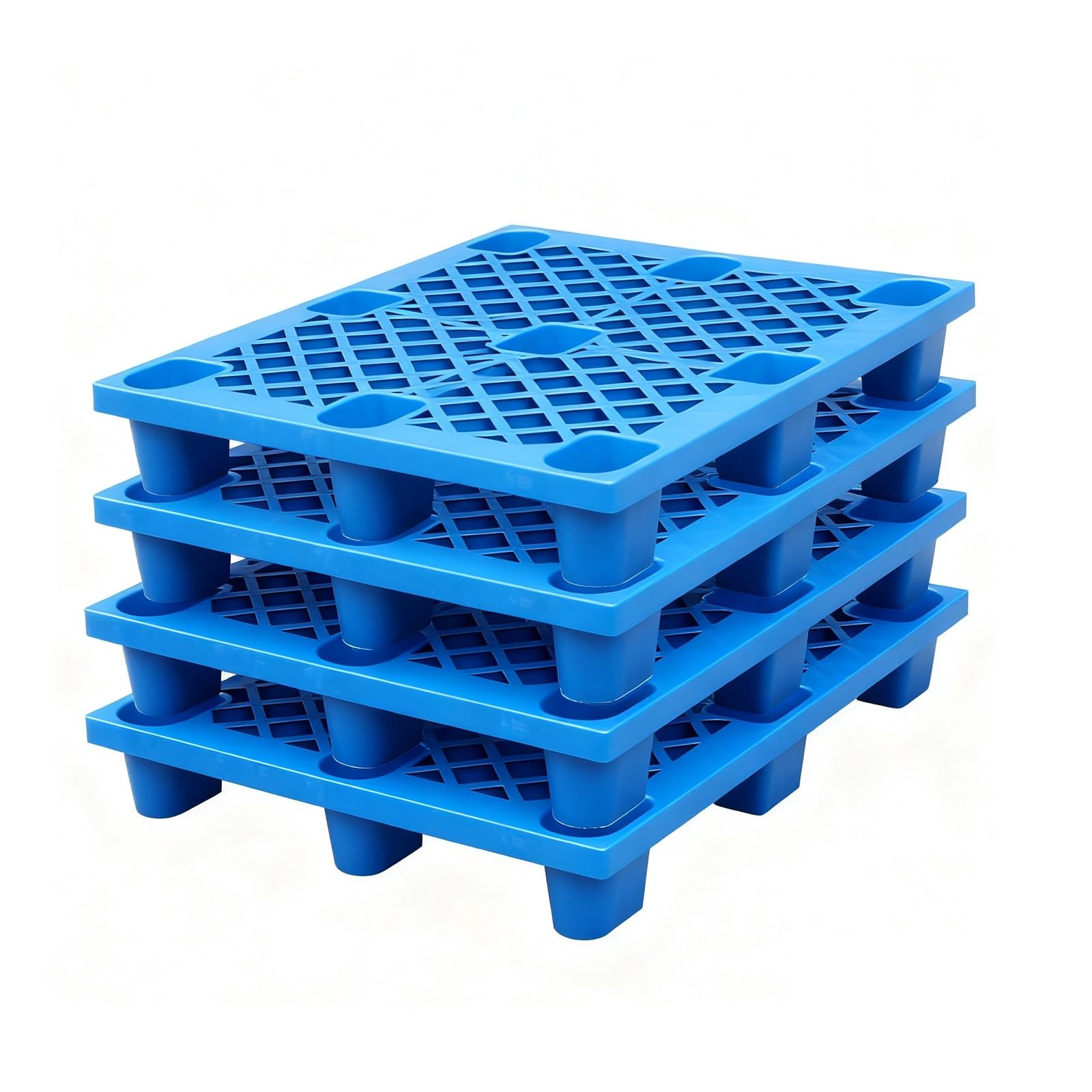 Lot de 4 palettes empilables en plastique léger – Design en maille emboîtable pour le rangement intérieur/extérieur, idéal pour l'organisation du gaz, de la cuisine, du sous-sol (bleu)