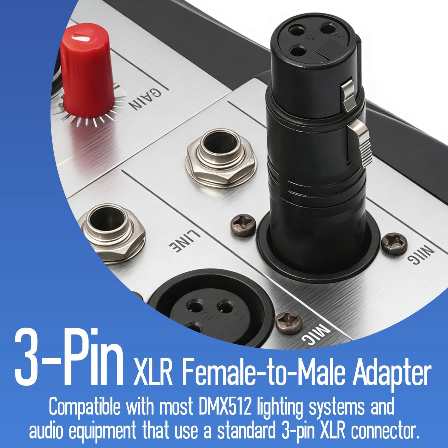 3-Pin XLR Male to Female Audio Adapter, Zinc Alloy DMX512 Connector, 2.36 inch Compact Balanced Plug for Mixer, Microphone, Amplifier (Male-to-Female)