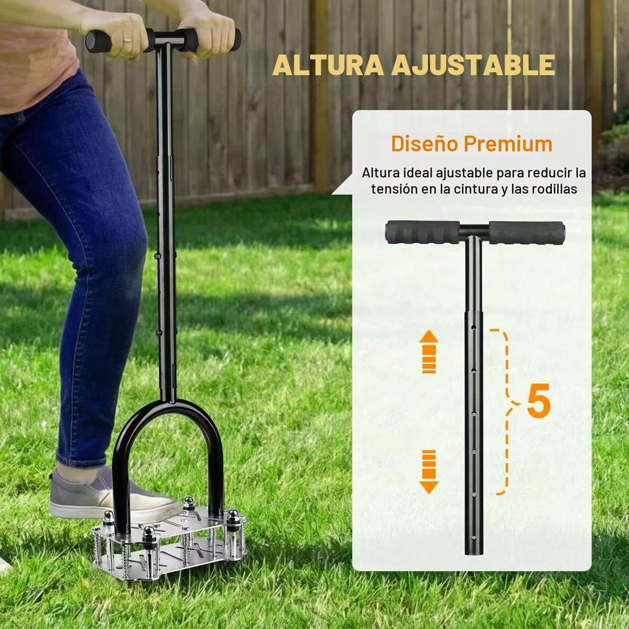 Aireador de Césped con 14 Púas, Aireador Manual de Césped con Plataforma Antideslizante, Escarificador y Aireador para Suelo Compactado, Herramienta de Aireación para Césped, Jardín Cuidado del Pasto