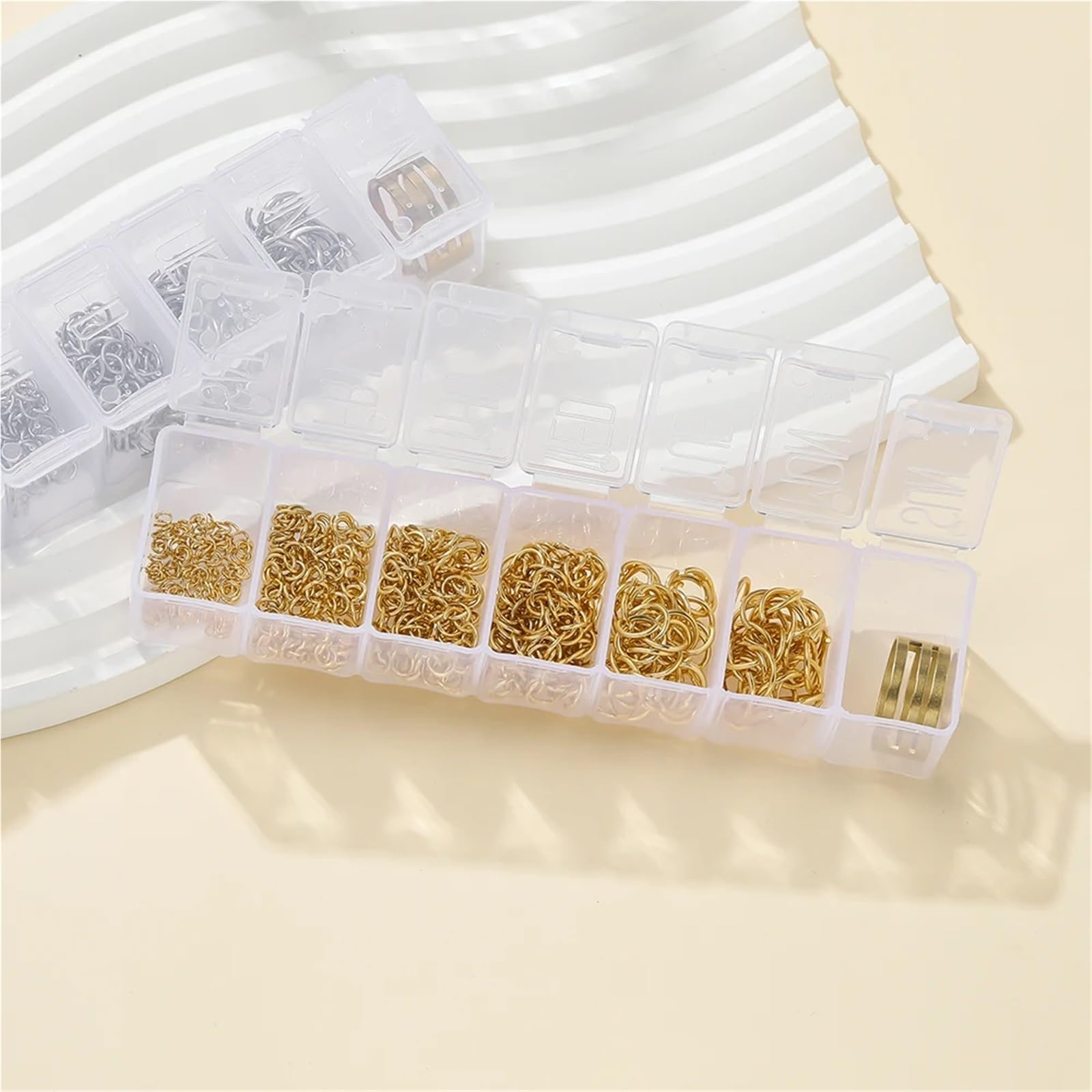 Edelstahl-Binderinge, 8 Boxen, Edelstahl, 7 Größen, goldfarben, Stahlfarbe, offene Binderinge-Sets für DIY-Armbänder, Halsketten, Schmuckherstellung, Zubehör (Gold)