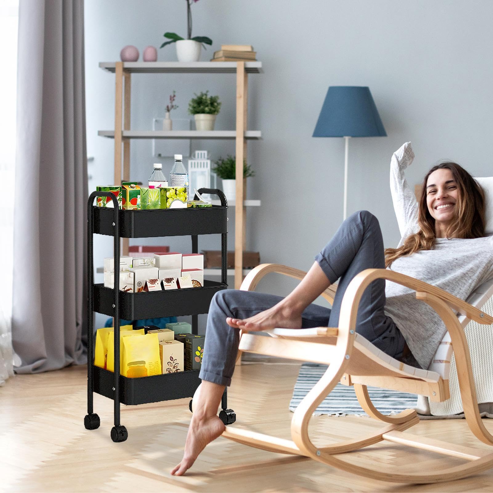 Carrello con ruote, grande capacità, 3 , con | Carrello da cucina multifunzionale a tre livelli, con ruote, mobile e grande capacità, per cucina,