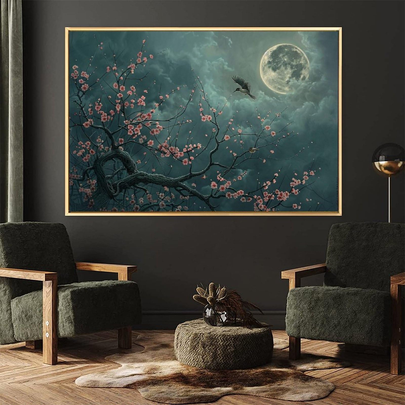 Amazon.co.jp: 絵画 満月の夜に花が咲くインテリア 絵画 美しい自然の