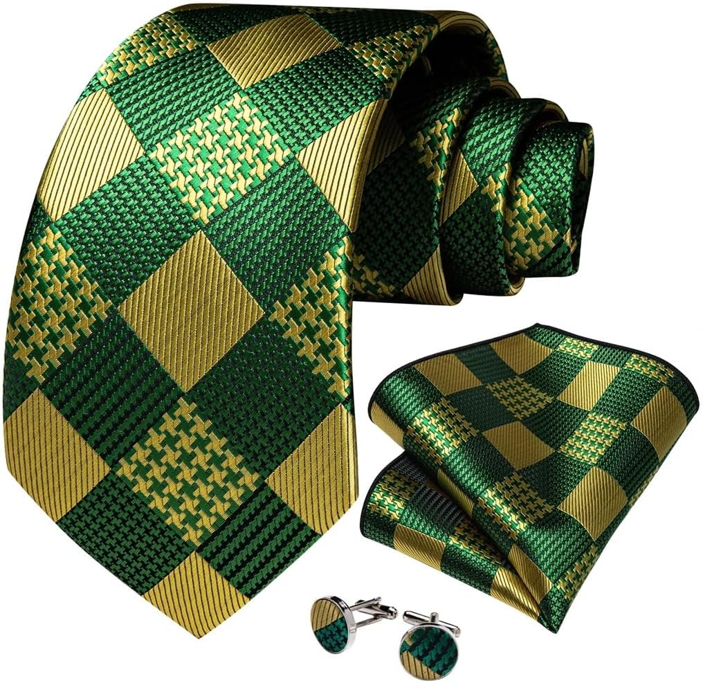 Men's Tie Sets Olives Green Men Neckties Plaid Ties for Long Business Formal Wedding Party Accessory