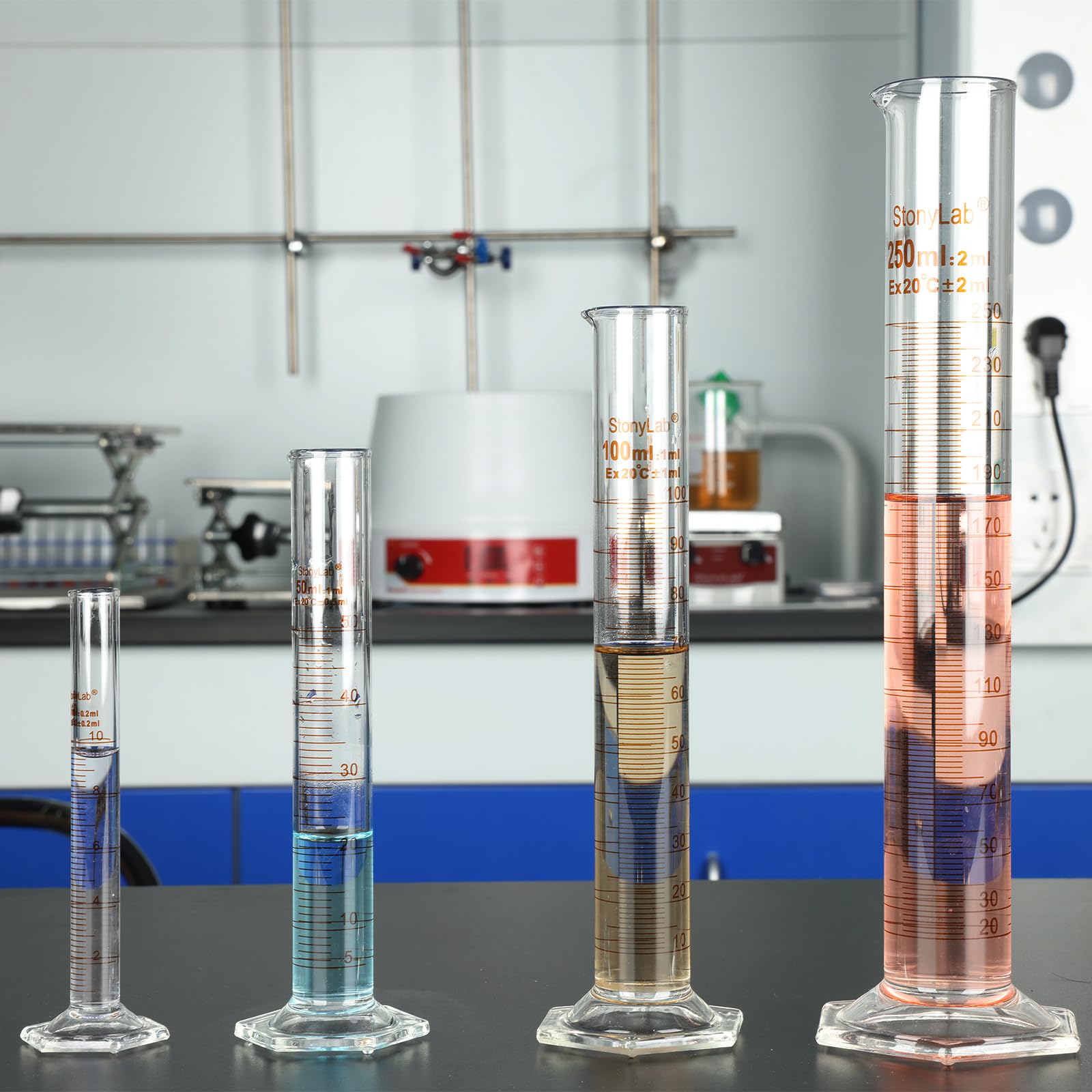 Cilindro Graduado de Vidrio de Borosilicato 250 ml, Paquete de 2 con Base Hexagonal