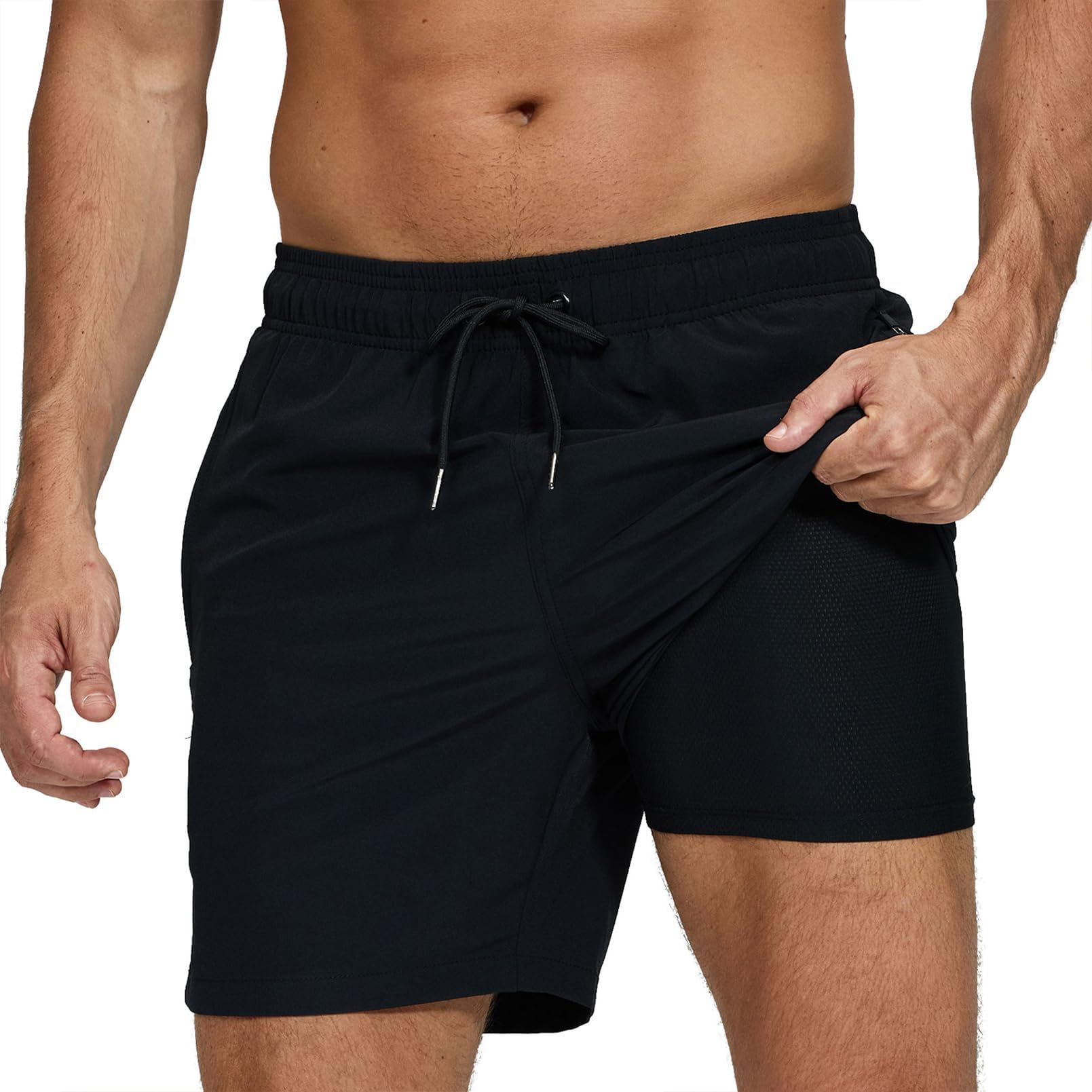 Swimming Shorts Men Swimming Trunks with Compression Liner 2 in 1 Quick Dry Water Repellent Mens Swim Shorts Board Shorts Beach Shorts with 2 Zipper Pockets