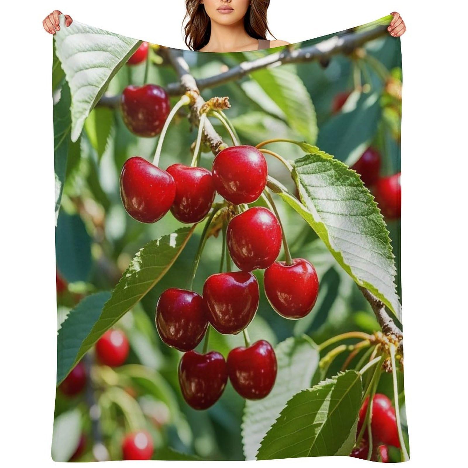 Flannel Cherry Throw Blanket for Couch Super Soft Fuzzy Cozy Flannel Blankets No Shed No Pilling FAnti-Static Winter Bed Blanket Decorative and Giftable Blankets