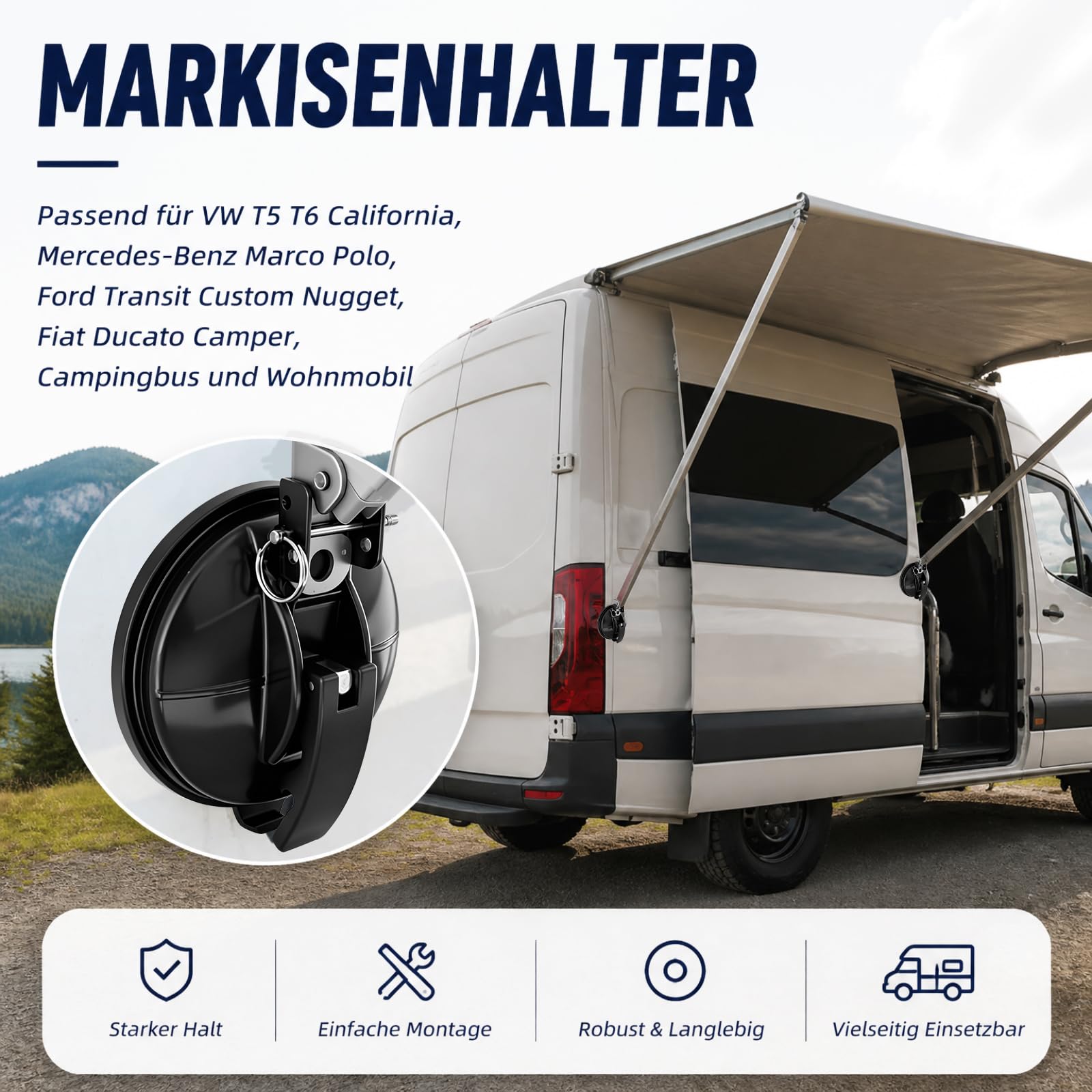 2 Stück Markisenhalter, Markisen Halterung, Universeller Markisenfusshalter, Zubehör für Markise, Wohnmobil Vakuum Saugnapf Halterung mit starker Tragkraft für Camper, Wohnmobil & Wohnwagen geeignet