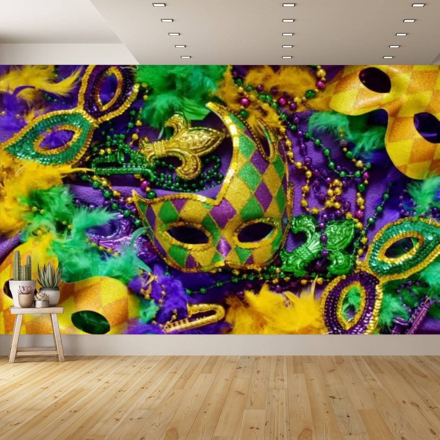 PVC Wallpaper Mardi Gras Colorful Masks and Decorations on a Purple Peel and Stick Removable Wall Paper for Living Room Bedroom Wall Decor Self Adhesive Wall Mural Sticker Home Decor