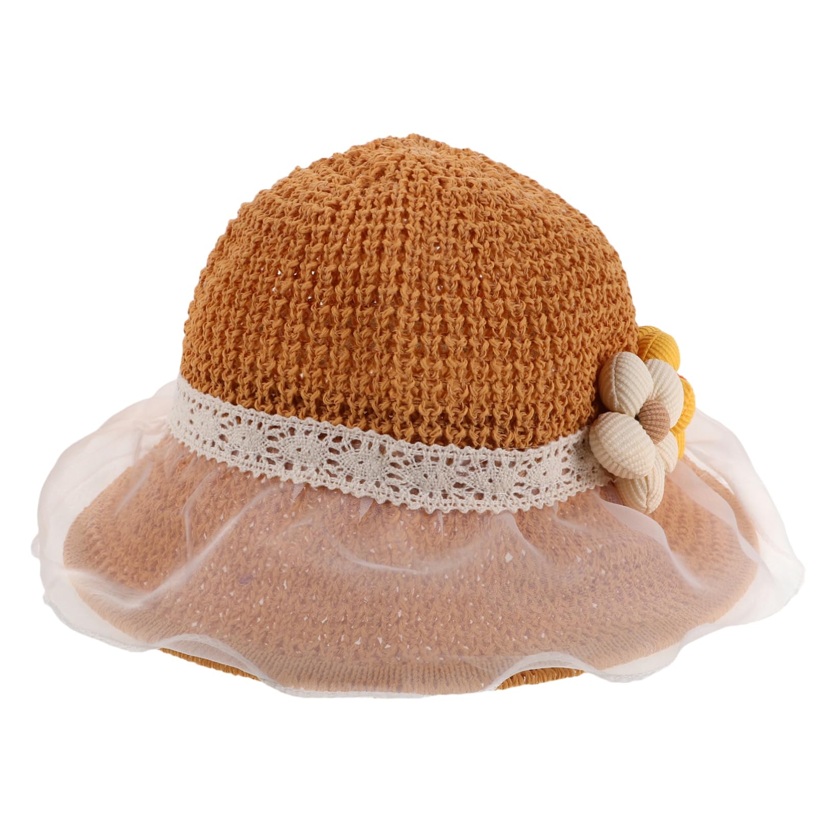 HHRFCS Sombrero de Sol para niño y niña, Sombrero de Playa de Paja para niño y niña, Actividades al Aire Libre de Verano, Flor de Encaje, Color Caqui