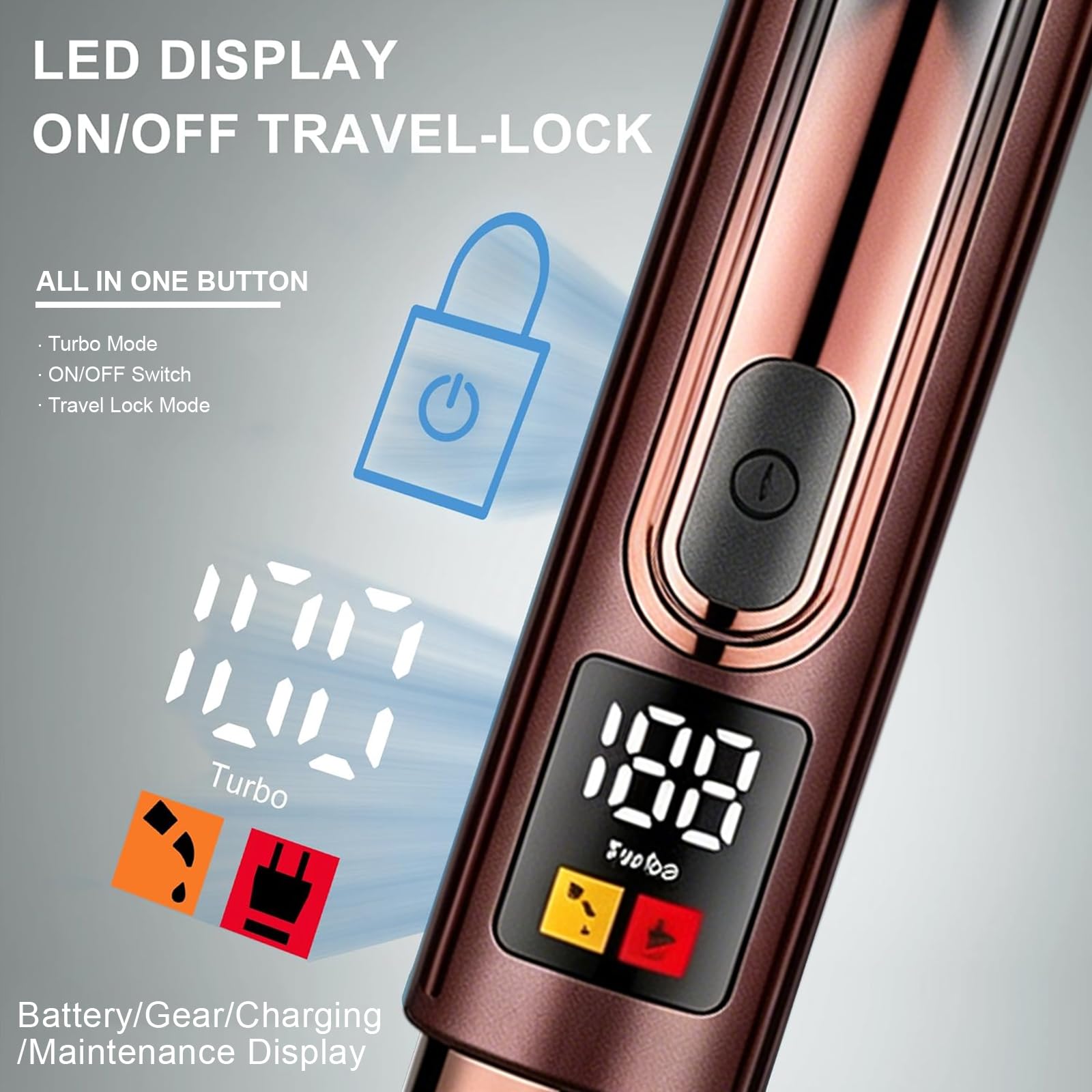 Tondeuse Corps Homme 5en1, Éclairage LED & Lames R Anti-Coupure, 2 Vitesses Turbo, Bras Télescopique 50cm, Écran LED Rappel Huile, IPX7 Étanche pour Dos Intime Nez Oreilles