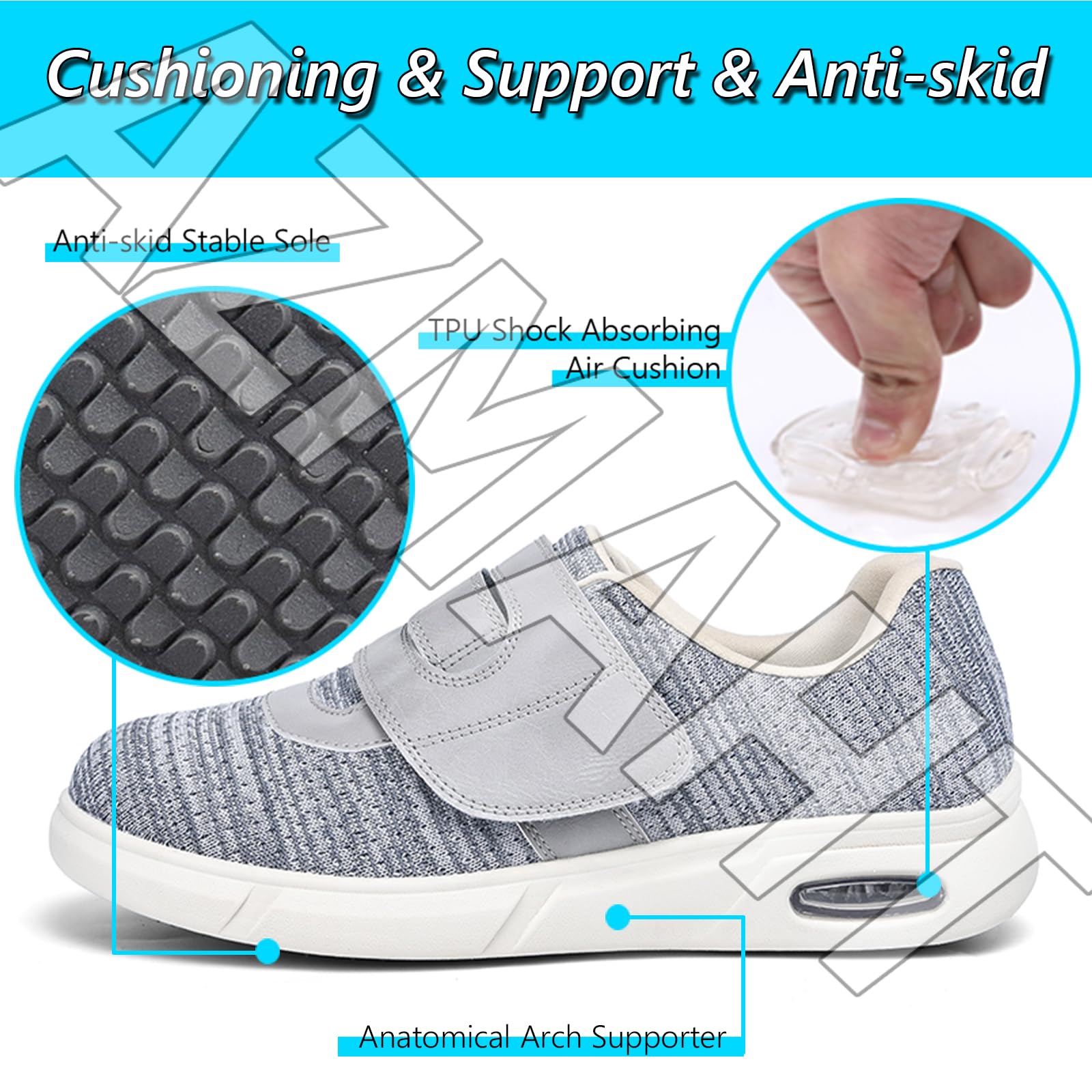 Zapatos para Obesos Pies Delicados OrtopéDicos Hombre Zapatillas Diabéticos Zapatos Caminar Suaves y Flexibles Hinchados,Gris,45 EU