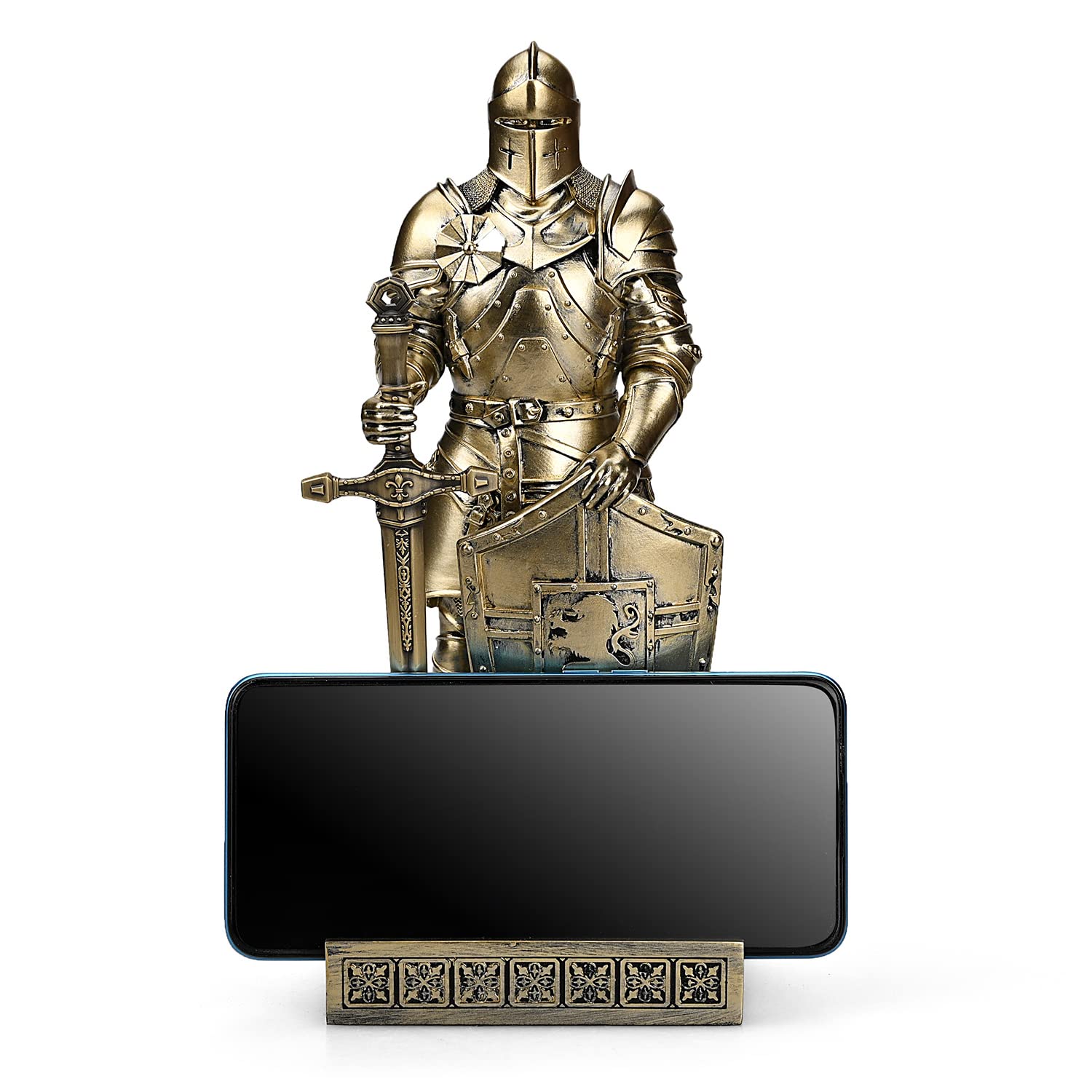 Ozdoba King's Guard figurka rycerza na biurko, akcesoria biurkowe, uchwyt na długopis, stojak do papieru do biura i domu (brązowy)