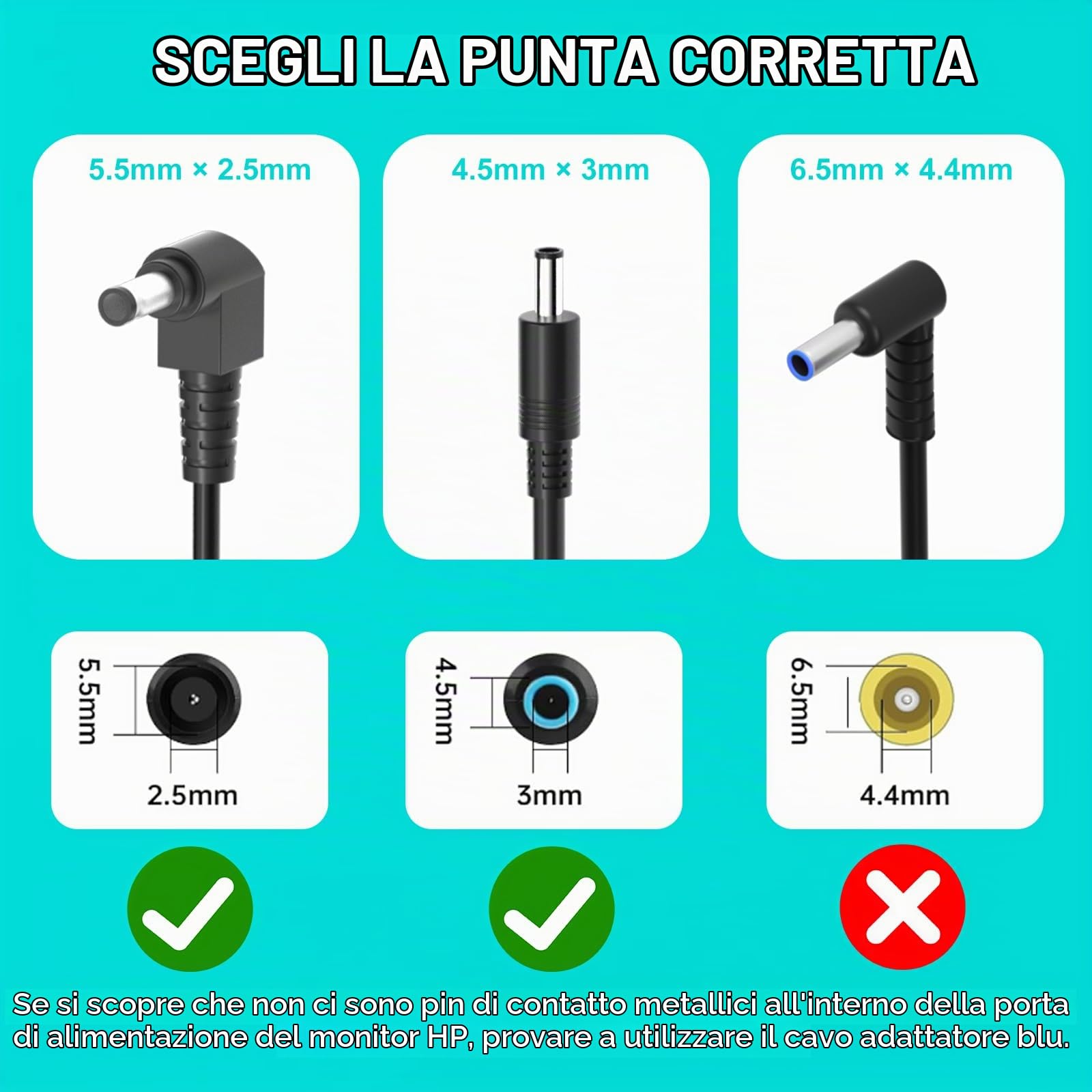Alimentatore 65W (19V 3.42A) Per Monitor HP 27, 25, 23.8 E Molti Altri – Con 2 Spine Intercambiabili 5.5×2.5mm E 4.5×3.0mm, Protezioni Integrate