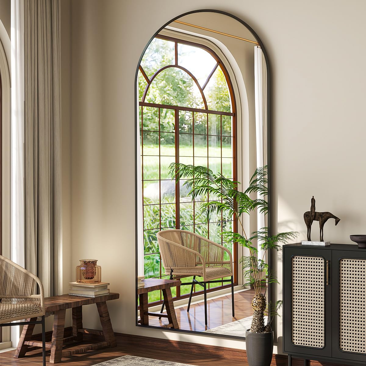 BEAUTYPEAK Arch Mirror Full Length, 76"x34" Wall Mirrors, Oversized Full Body Floor Mirror, Aluminum Alloy Frame for Bedroom, Dressing Room, Black