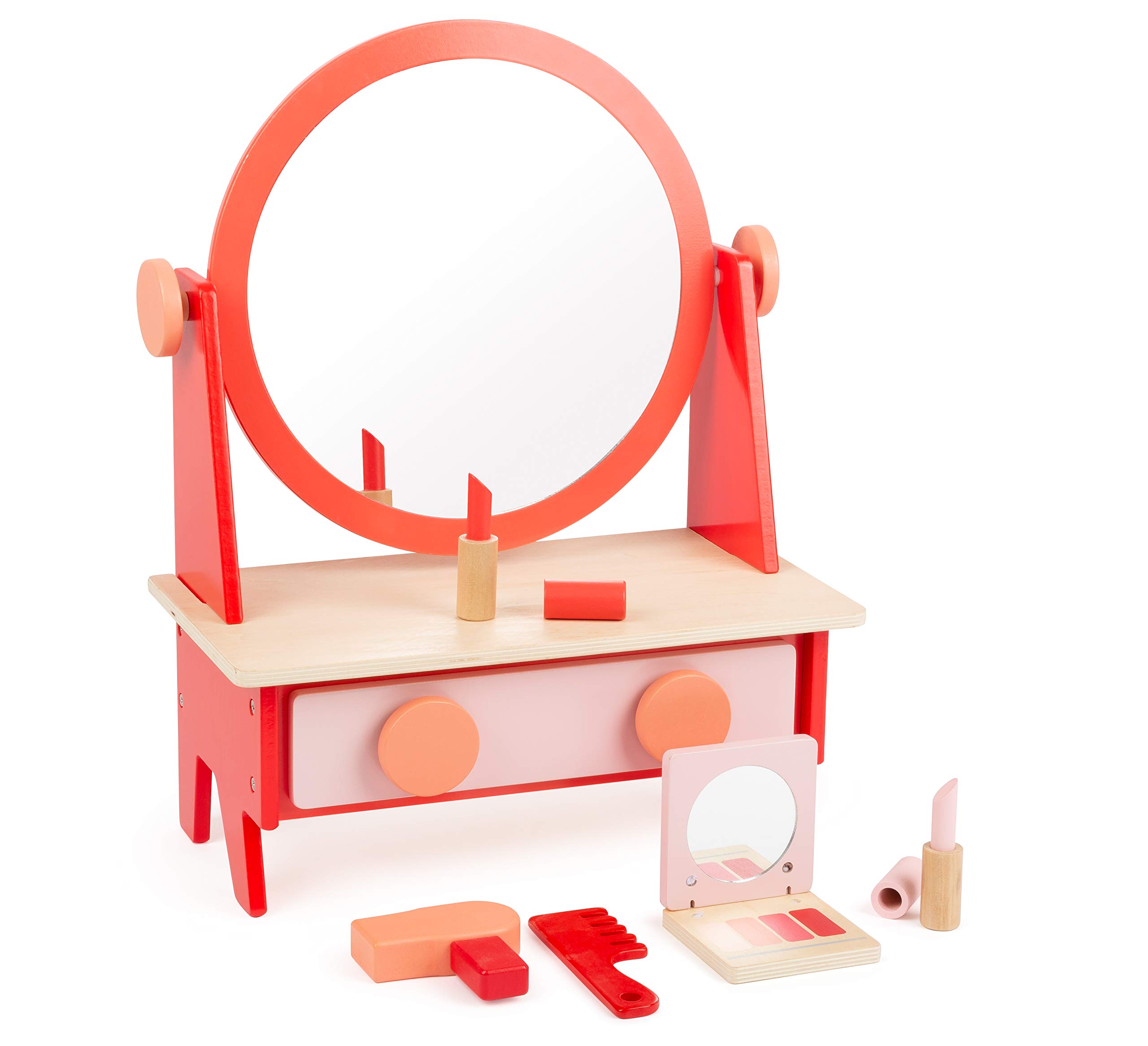 Small Foot 11409 Retro Make-Up Table with Mirror, Made of Wood, with Drawer and 5 Make-Up and Hair Styling Utensils - Image 2