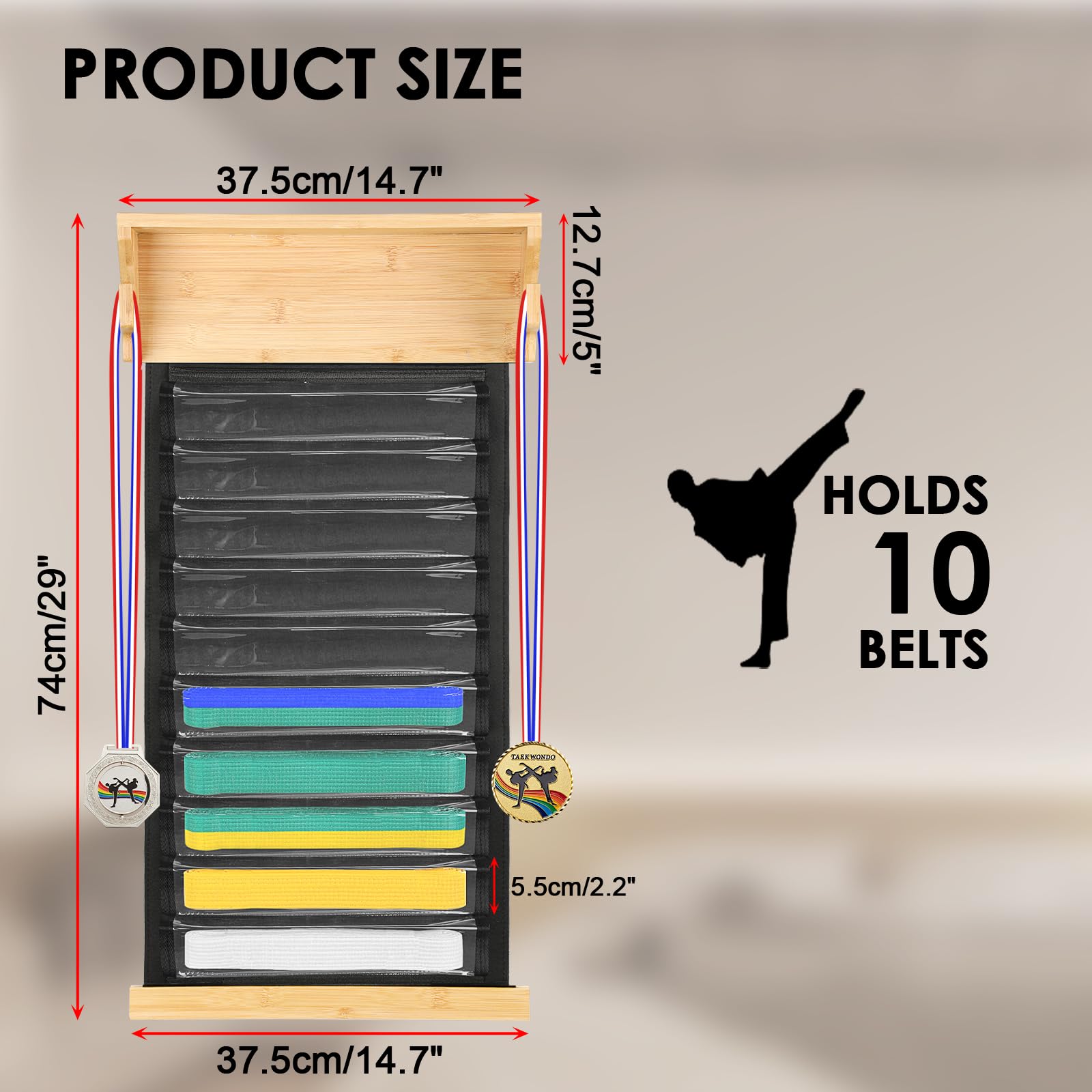 SUMNACON Support de ceinture d'arts martiaux avec porte-médailles, résistant à la poussière, pour taekwondo, karaté, porte-trophées, porte-médailles à suspendre pour apprenant Jiu Jitsu (sans