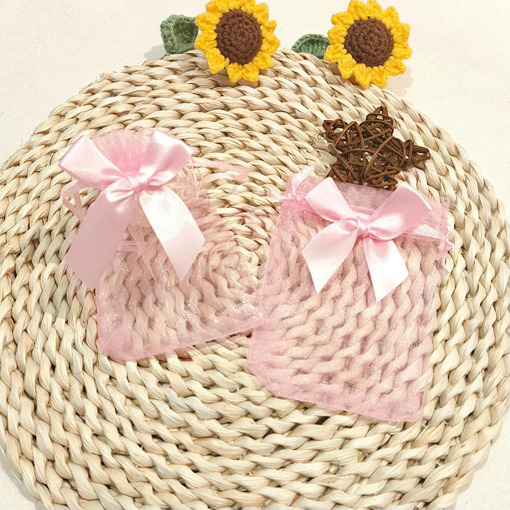 Lot de 50 Sacs à Bijoux avec nœud Papillon en Organza, Sac Cadeau 9 x 12, 10 x 15, pour fête de Mariage, Bijoux, Bonbons, Pochette d'emballage avec Cordon de Serrage, Sac Cadeau