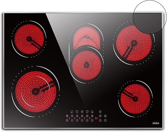 Hobsir 30 Inch Electric Cooktop 5 Burners Ceramic Cooktop, 8400W Drop-in Electric Radiant Cooktop with Glass Protection Metal Frame, Timer & Kid Safety Lock, 220-240V, Hard Wire (No Plug)