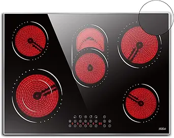 Hobsir 30 Inch Electric Cooktop 5 Burners Ceramic Cooktop, 8400W Drop-in Electric Radiant Cooktop with Glass Protection Metal Frame, Timer & Kid Safety Lock, 220-240V, Hard Wire (No Plug)