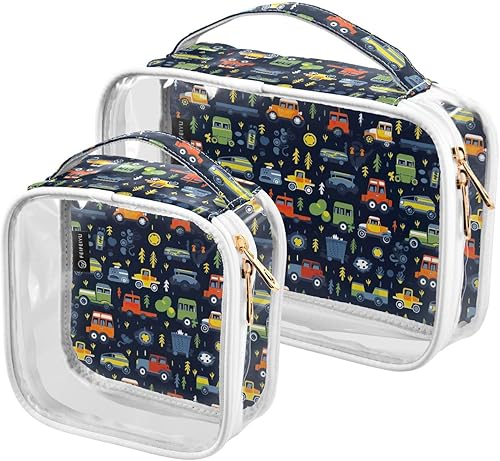 Miniatura 2 de Kawaii Trucks Clear Toiletry Bag for Traveling,2 Pack Makeup Cosmetic Bag with Zipper,Travel Bag for Toiletries,Travel Essentials 21214947 Kawaii