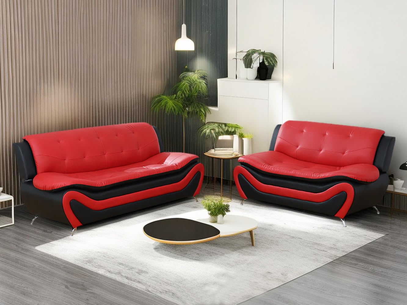 Leather Couches for Living Room, Living Room Couch Set, Sofa for Bedroom, Apartment, Living Room Furniture Sets (a-Leather Black&Red, Sofa+Loveseat)