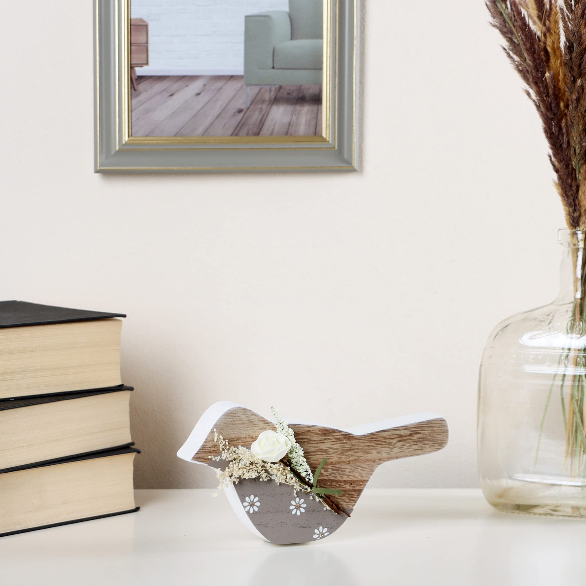COM-FOUR® 2x decoratieve figuren van hout - vlinder en vogel voor
