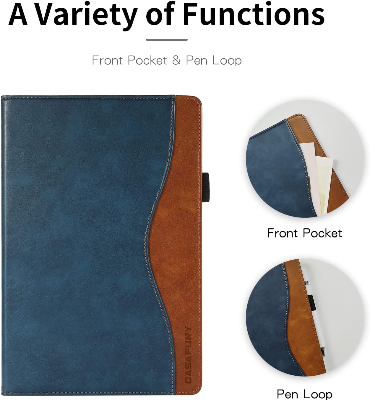 Tablet case showing the front pocket and pen loop features.