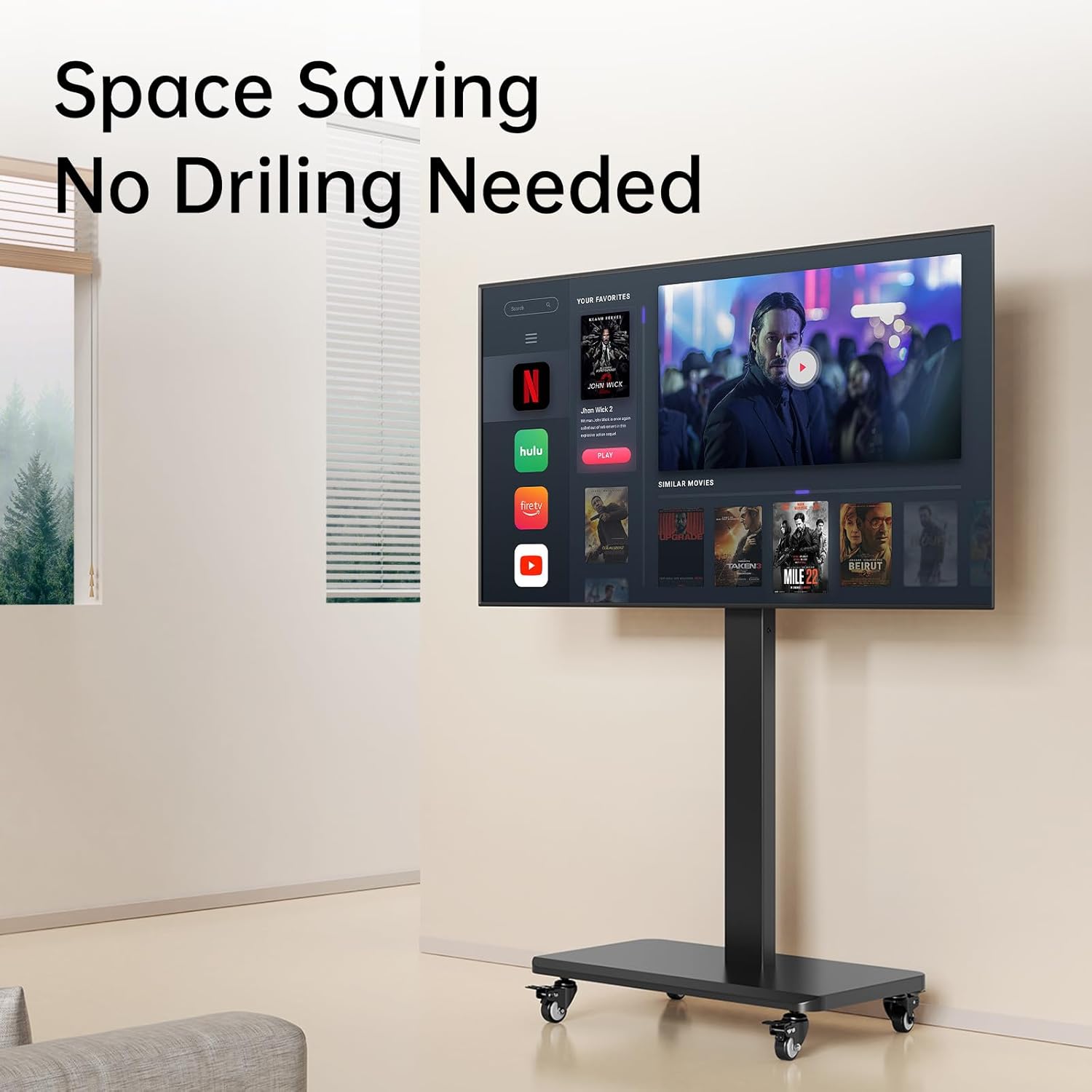 Mobile TV Cart with Wheels.Rolling TV Stand for 26 to 65 Inch Flat Panel Screens,Portrait to Landscape,Height Adjustable Portable TV Stand Holds Up to 100lbs,Max VESA 400x400mm (Black)