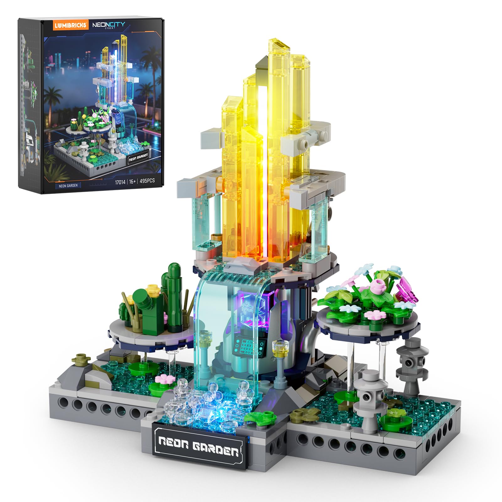 Lumibricks Cyberpunk Neoncity Garden Lighting Building Set - 495Pcs | RGB Sound-Reactive…