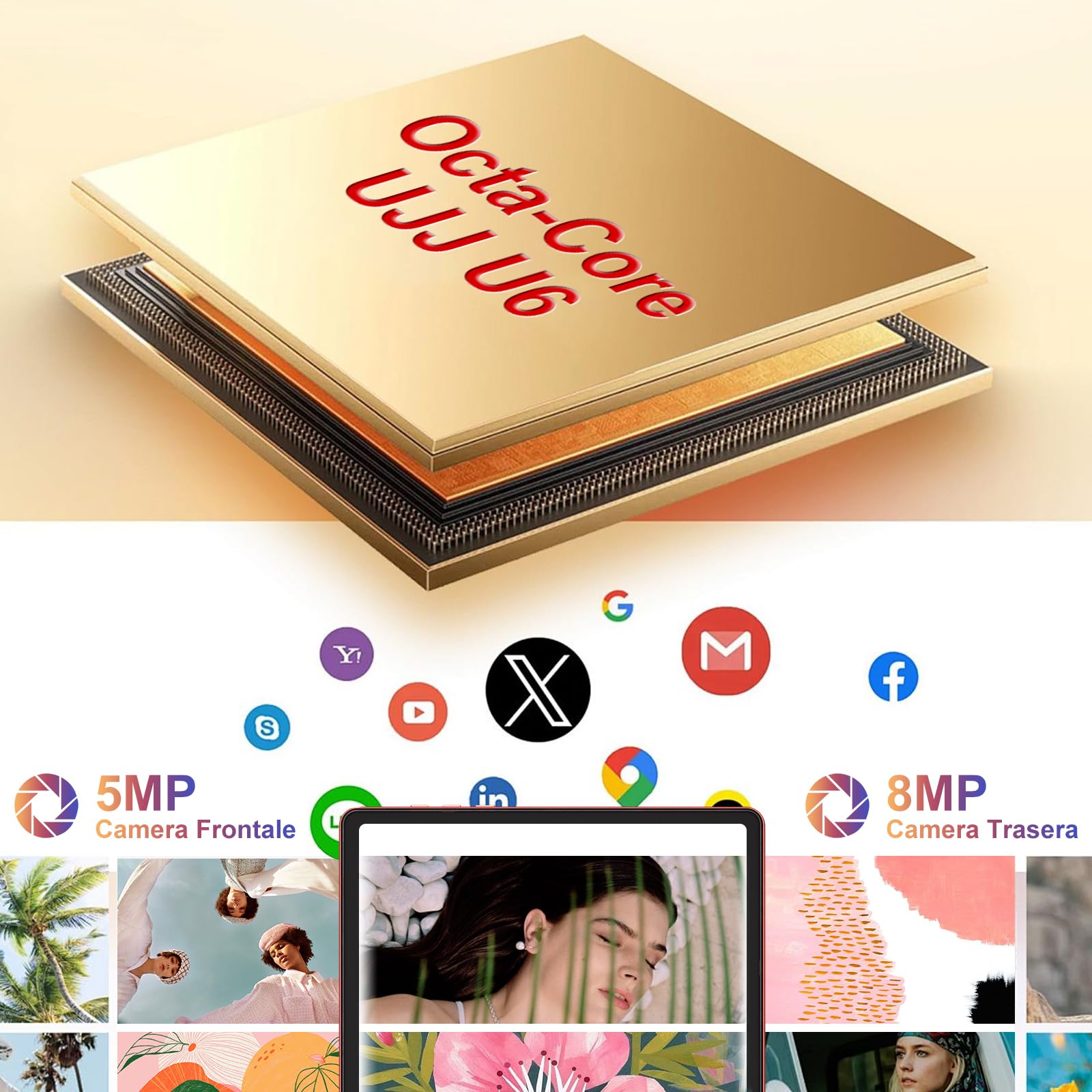 Tablet 10 Pollici Android 15 con 64GB ROM +2TB TF, 5G WiFi 6, Octa-Core, GMS, Bluetooth 5.0, 5MP+8MP, 1280*800 FHD IPS, GMS Certificazione, Widevine L1, Newest Tablet 2 in 1 con Tastiera e Mouse - Red