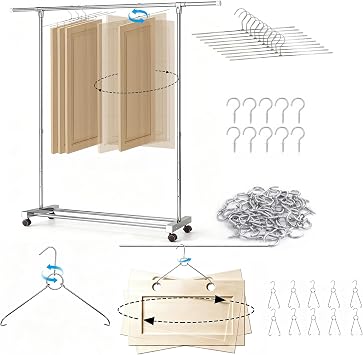 10 Pack 360 Rotating Cabinet Door Hangers for Spray Painting Bundle with Cabinet Door Painting Hanger System with Drying Rack Includes 10Pack 360 Rotating Hangers with 50 Zinc Screws