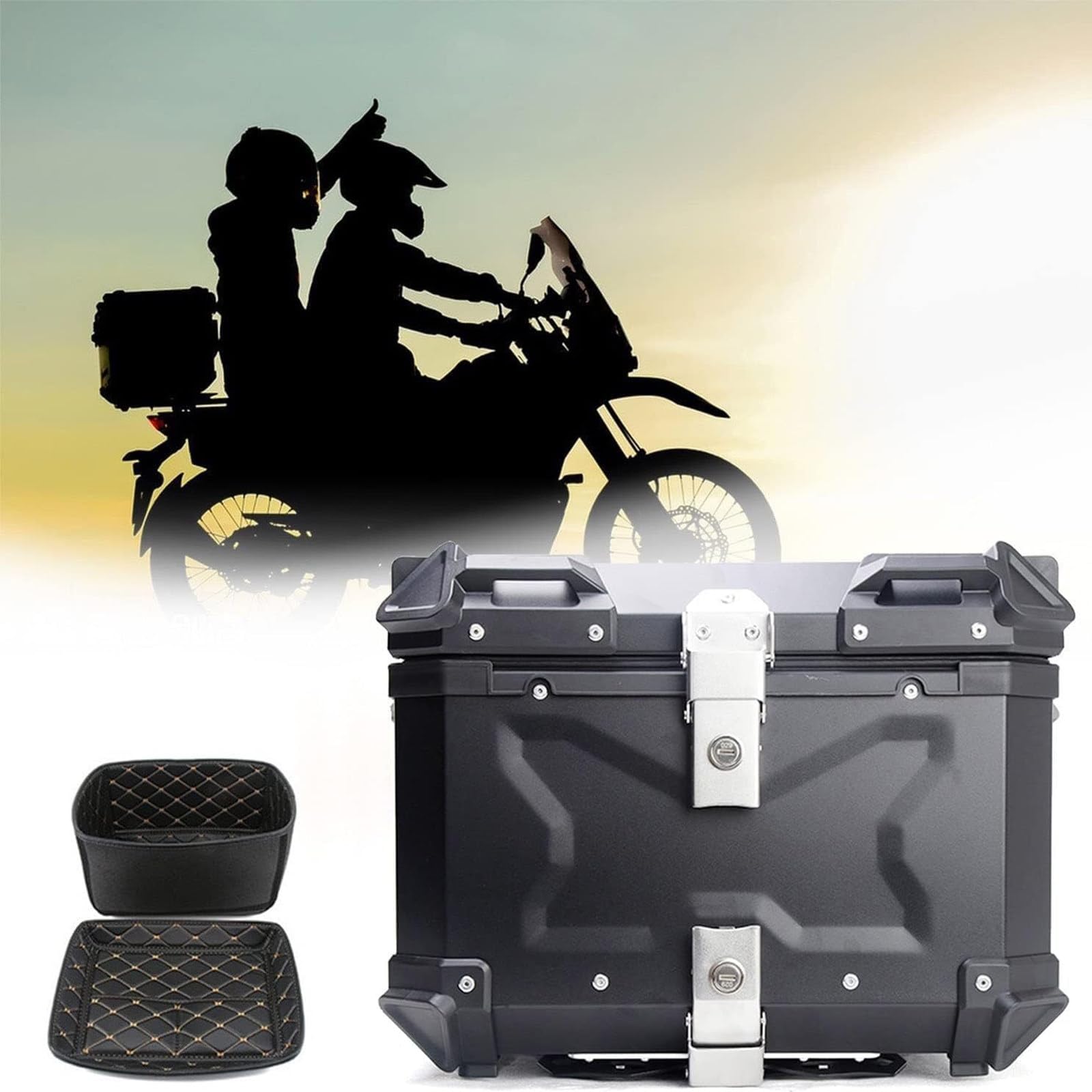 Top Case de Moto 45l/55l/65l/80l/100l, adapté à Tous Les Types de boîte de Rangement de Moto légère et Lourde, pour Ranger Les Grands Bagages de Casque,Silver-65L