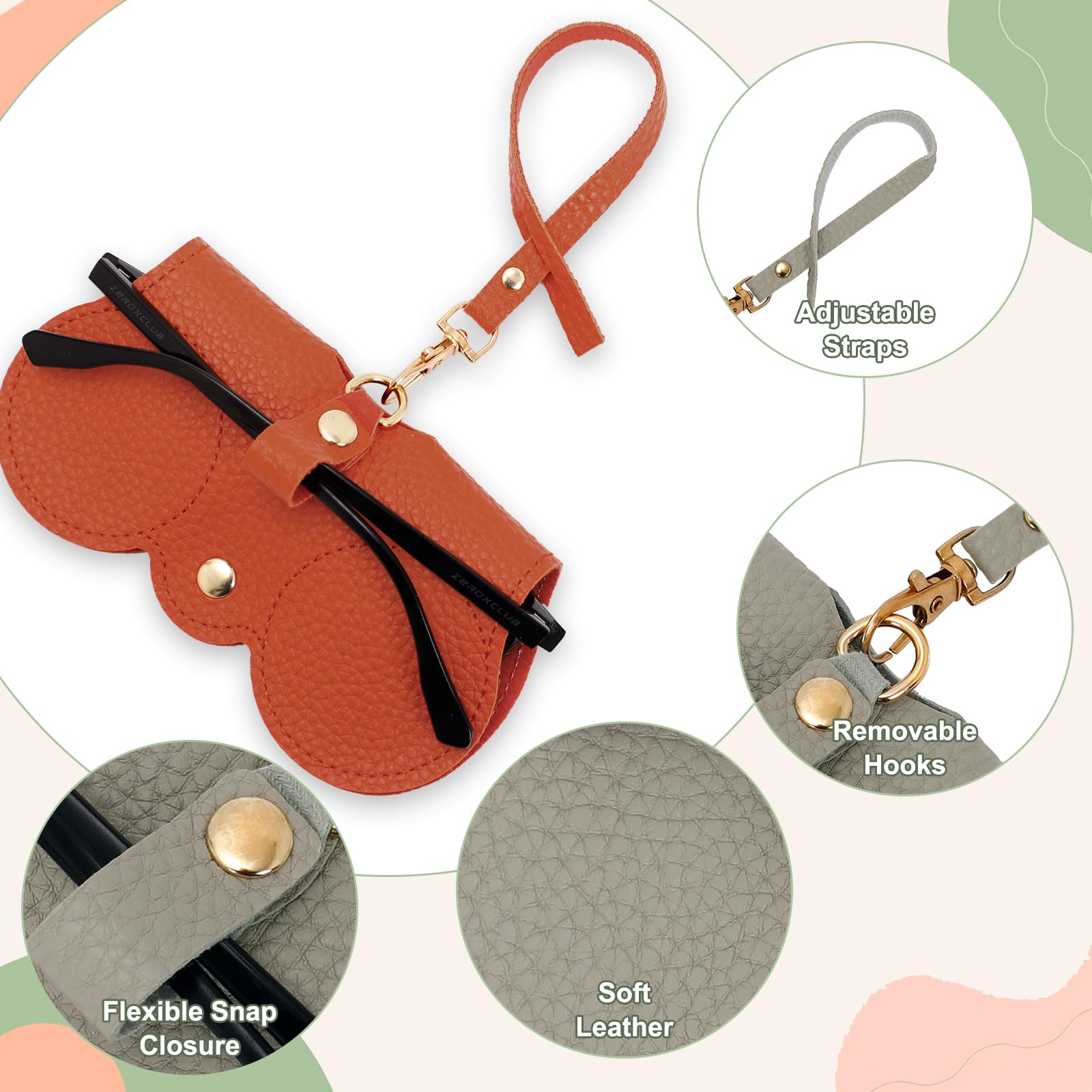 6 bolsas de cuero suave para gafas de sol, funda portátil para gafas para mujeres y hombres, bolsa organizadora de gafas de fieltro suave con correa