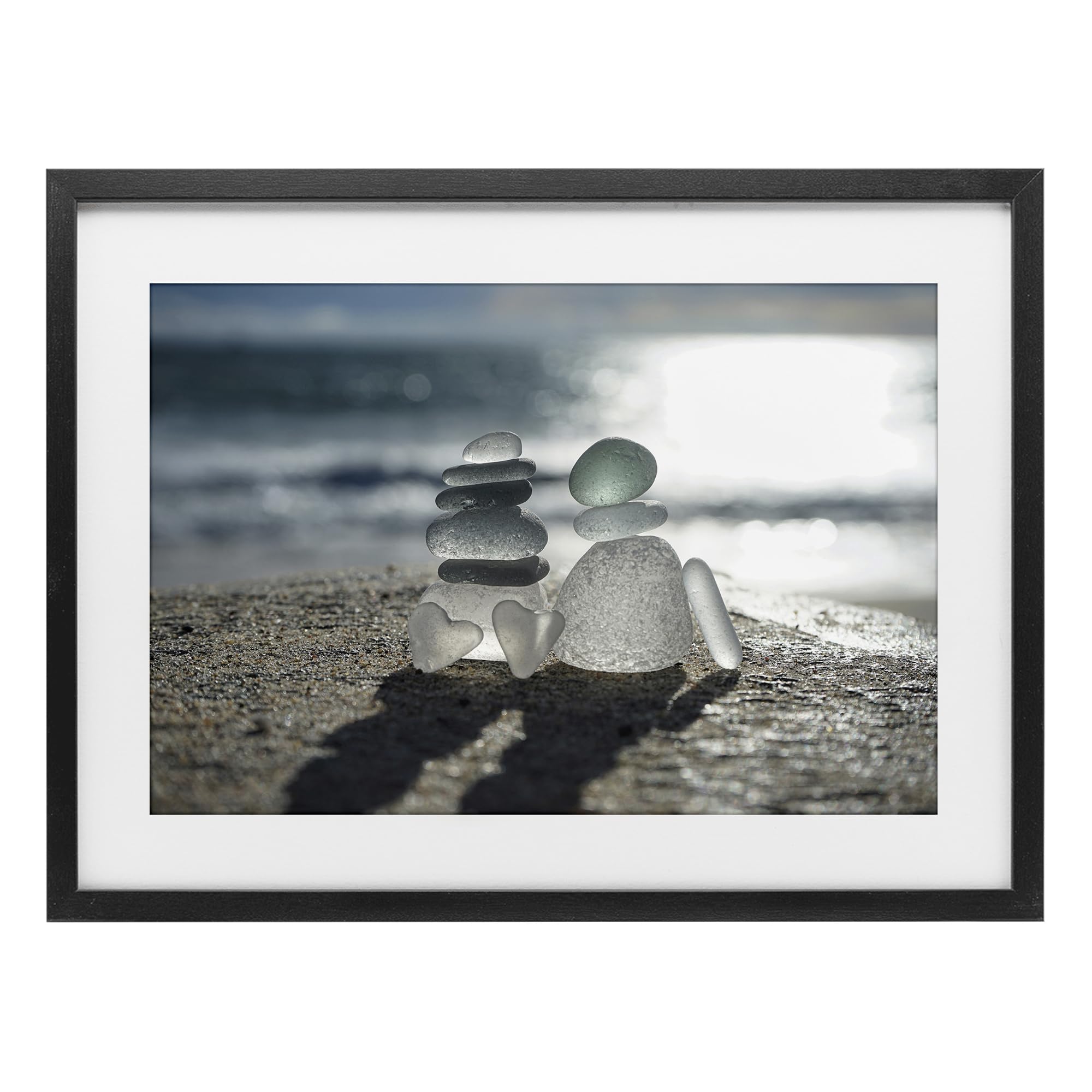 Stupell Industries Midnight Black (Textured) 'Zen Sea Glass Hearts'| Framed Print Under Glass
