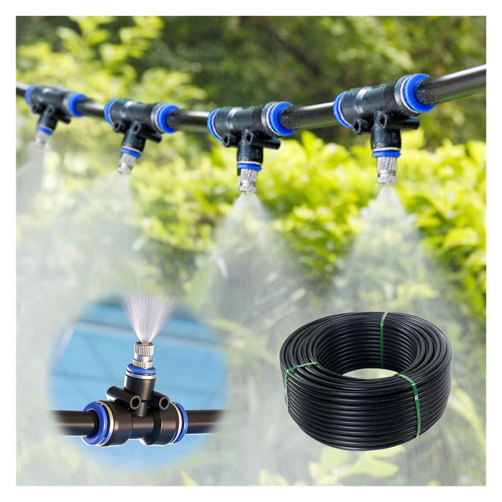 Sistema De Nebulización para Invernaderos Agrícolas Kit De Riego por Goteo Ajustable con Boquillas Atomizadoras para Reducir La Temperatura De Las Plantas | 100m/328ft