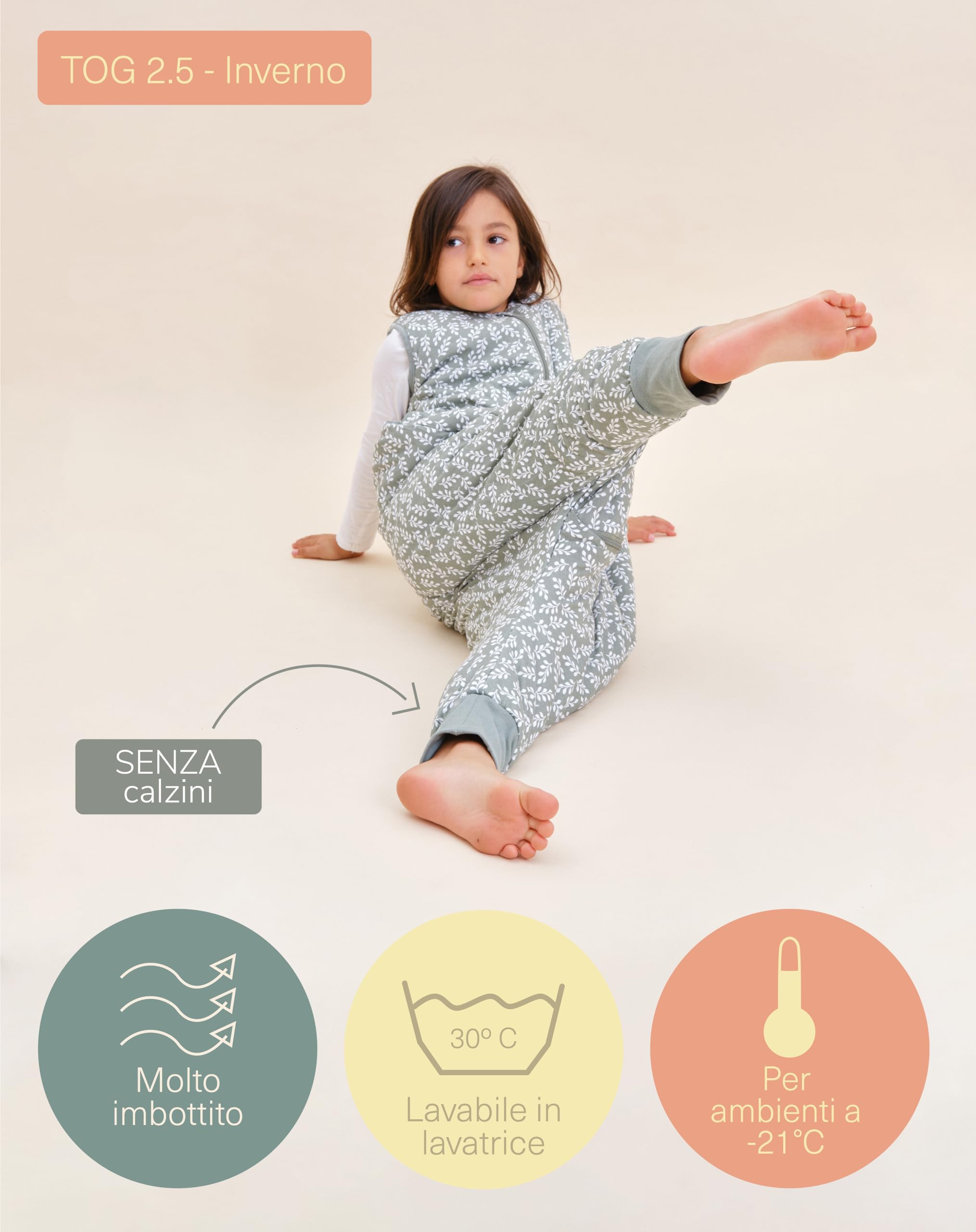 Sacco Nanna Invernale Con Piedini - 2.5 Tog, Cotone OEKO-TEX, Calzini Antiscivolo - Foto 3