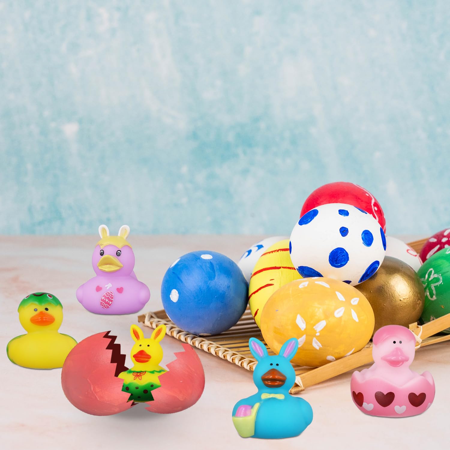 12 Paperelle Di Gomma Pasquali Con Orecchie Da Coniglio - Giocattoli Da Bagno Per Bambini, Multicolore, 6,5 Cm, Cigolanti