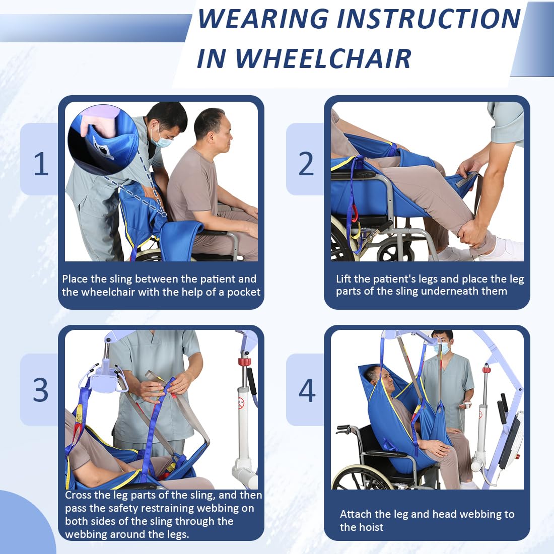 EZ Assistive Patient Lift Universal Padded Sling with Head Support, Lift U-Sling for Patient Transfer and Reposition Home Use, 500lbs (Blue, Large) — Amazon image 6