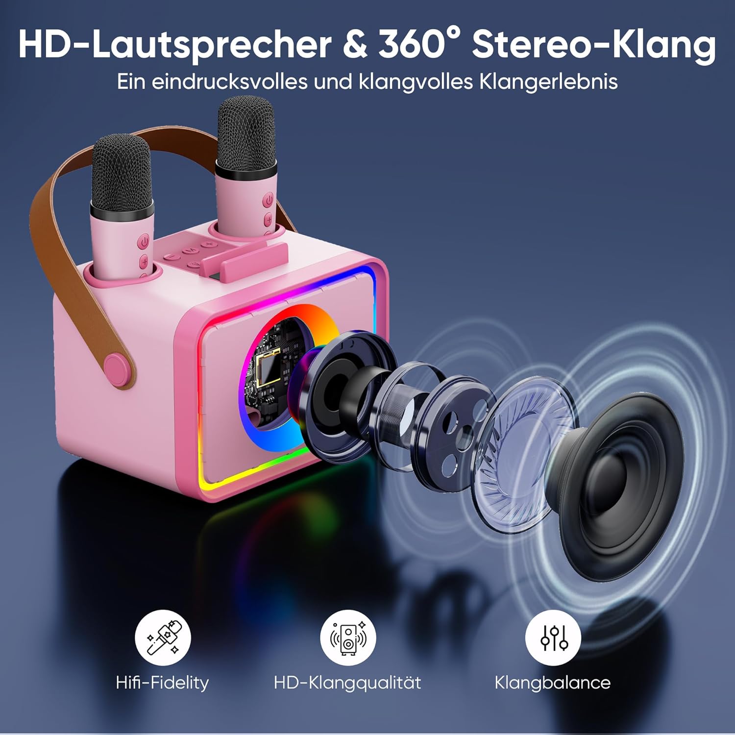 Diagram showing internal components of the speaker for HD sound and 360 degree stereo