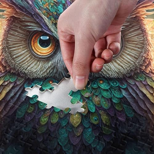 Miniatura 4 de Rompecabezas de madera de 1000 piezas con estampado mágico de flores de búho, Z con bolsa de almacenamiento de partición del alfabeto, fácil de