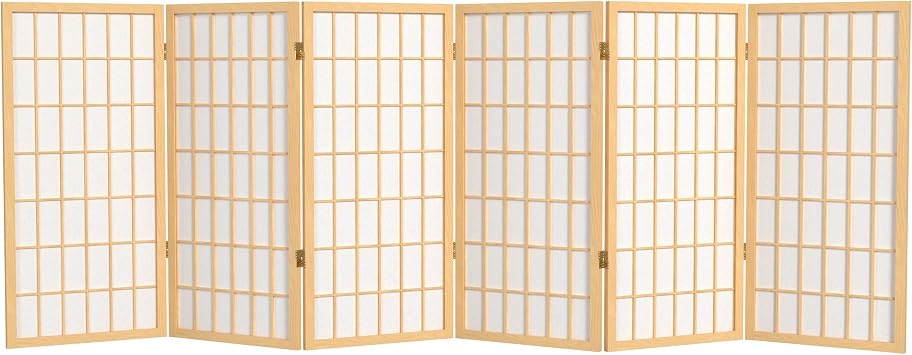 3 ft. Short Window Pane Shoji Screen - Natural - 6 Panels