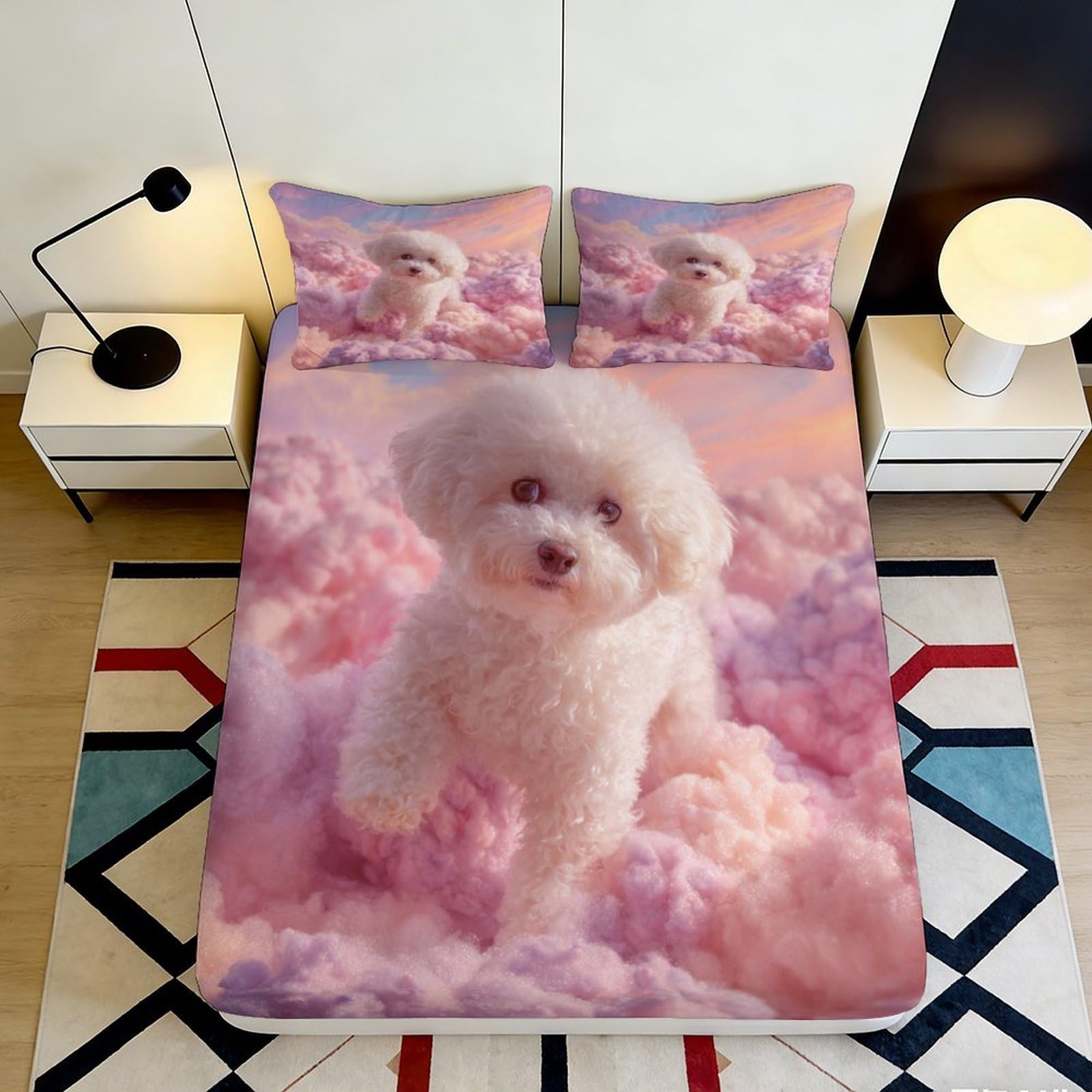 Kzqjxnhpcr Style-5 3D Printed Pink Cloud Puppy Fitted Sheet Microfiber Bedroom Bedding Pink Dog Mattress Fitted Cover Deep Pocket Non-Slip Washable For Adults Teens 90X200x25cm 90X200x25cm